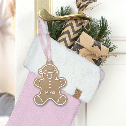 Nikolausstrumpf Weihnachtssocke zum Befüllen personalisiert mit Name Anhänger Lebkuchenmann - rosa