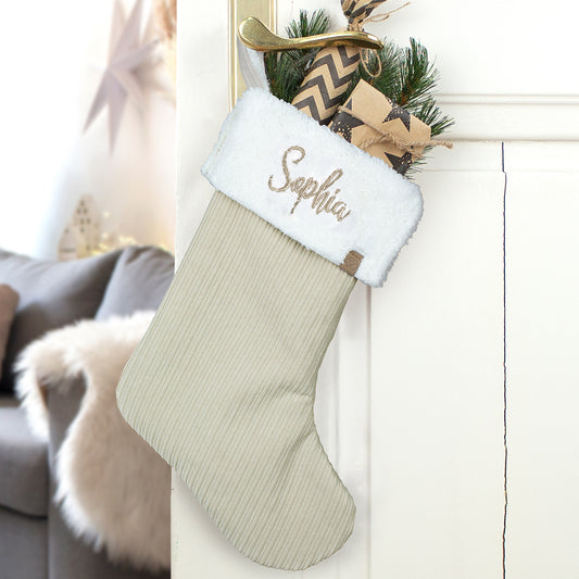 Nikolausstrumpf zum Befüllen Weihnachtssocke personalisiert mit Name bestickt - beige