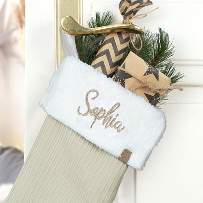 Nikolausstrumpf zum Befüllen Weihnachtssocke personalisiert mit Name bestickt - beige
