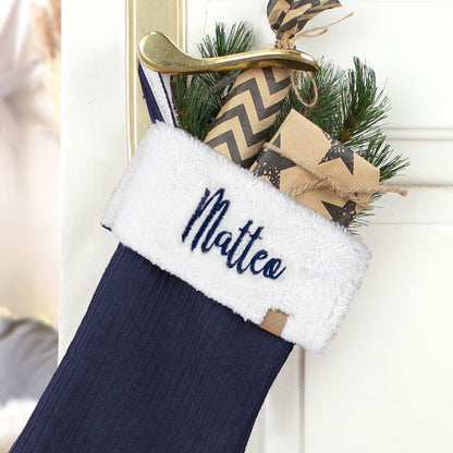 Nikolausstrumpf zum Befüllen Weihnachtssocke personalisiert mit Name bestickt - dunkelblau