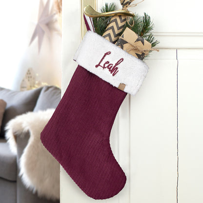 Nikolausstrumpf zum Befüllen Weihnachtssocke personalisiert mit Name bestickt - bordeaux