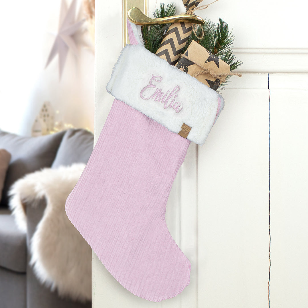 Nikolausstrumpf zum Befüllen Weihnachtssocke personalisiert mit Name bestickt - rosa