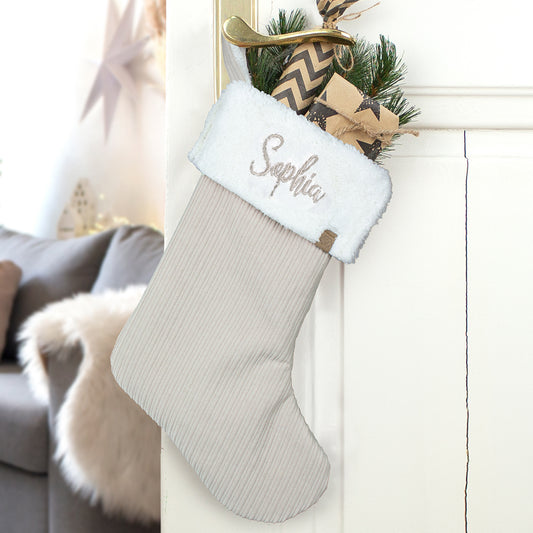 Nikolausstrumpf zum Befüllen Weihnachtssocke personalisiert mit Name bestickt - sand