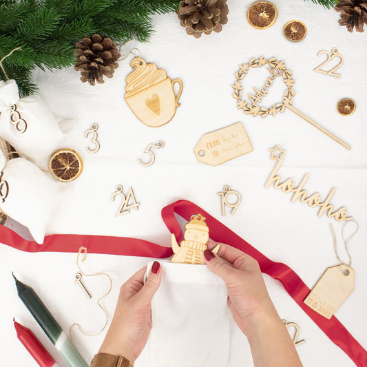 Adventskalender Zahlen Anhänger 1-24 zum Basteln Adventskalendersäckchen Nummern Modern Holz