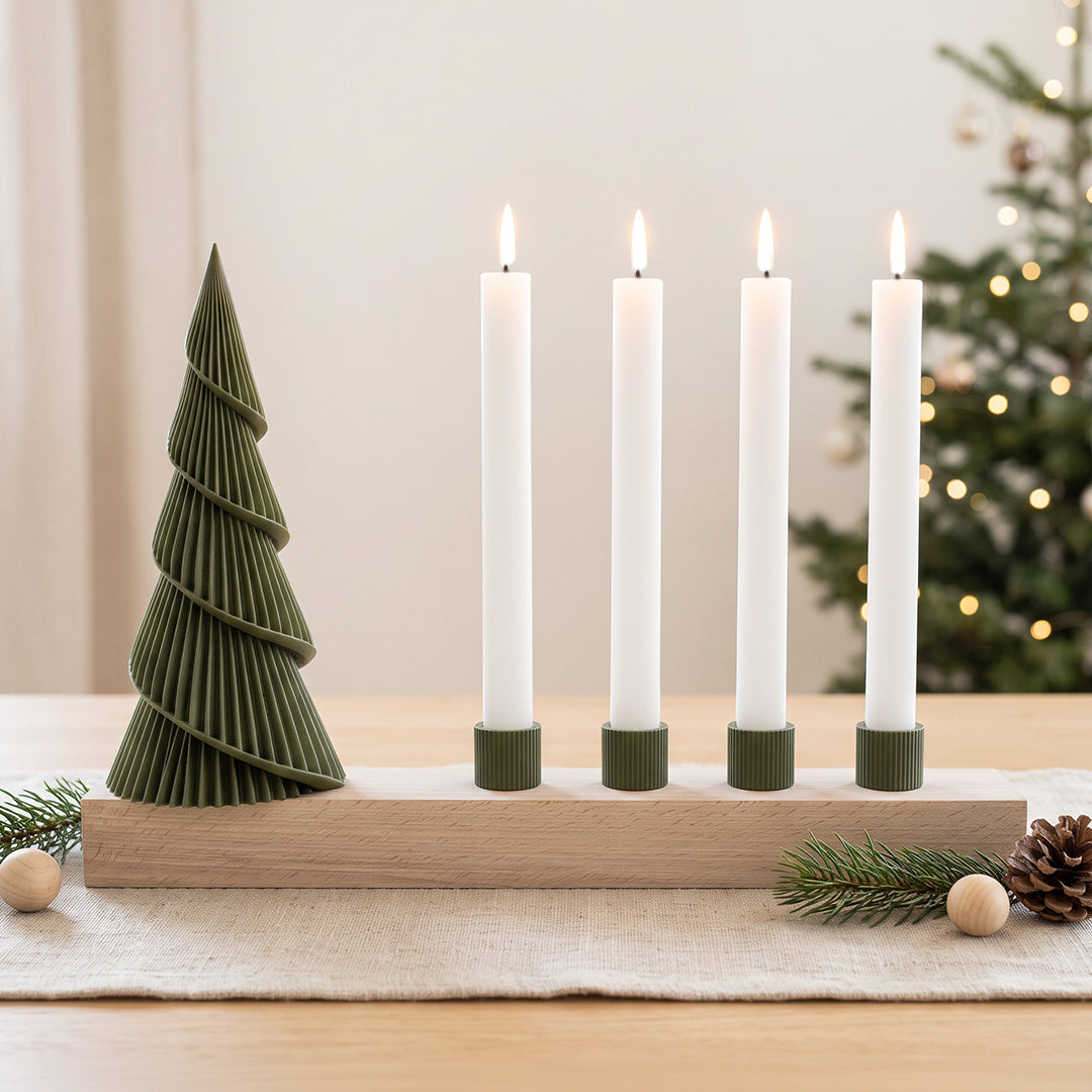 Adventskranz modern aus Holz Kerzenhalter Set Skandi Adventsleiste 3D-Druck mit LED-Kerzen Kerzen