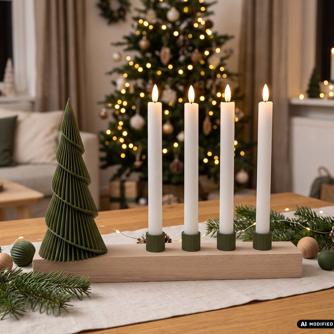 Adventskranz modern aus Holz Kerzenhalter Set Skandi Adventsleiste 3D-Druck mit LED-Kerzen Kerzen