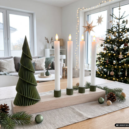 Adventskranz modern aus Holz Kerzenhalter Set Skandi Adventsleiste 3D-Druck mit LED-Kerzen Kerzen