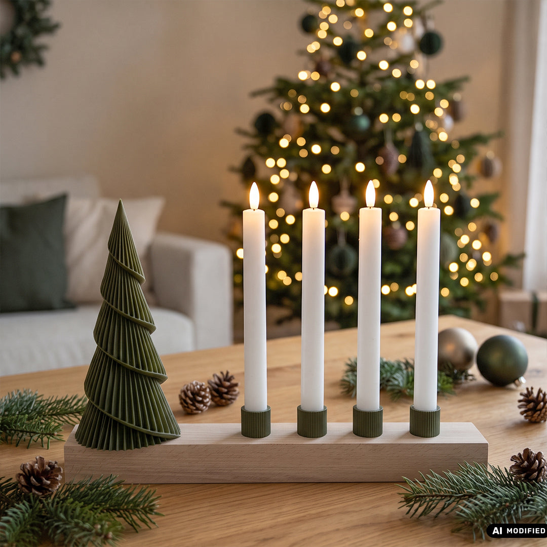 Adventskranz modern aus Holz Kerzenhalter Set Skandi Adventsleiste 3D-Druck mit LED-Kerzen Kerzen