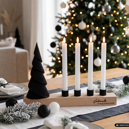 Adventskranz modern aus Holz Kerzenhalter Set Skandi Adventsleiste 3D-Druck mit LED-Kerzen Kerzen