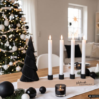Adventskranz modern aus Holz Kerzenhalter Set Skandi Adventsleiste 3D-Druck mit LED-Kerzen Kerzen