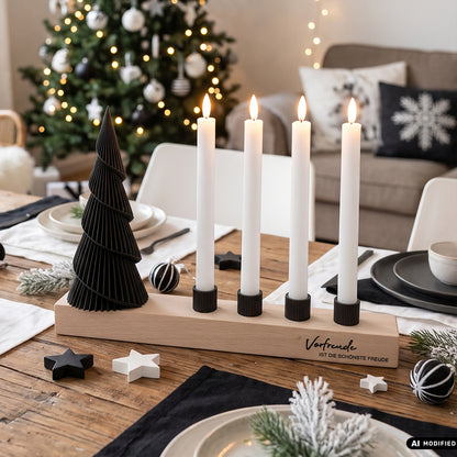 Adventskranz modern aus Holz Kerzenhalter Set Skandi Adventsleiste 3D-Druck mit LED-Kerzen Kerzen