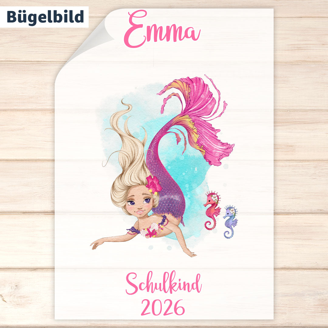 Bügelbild - Schulkind - Wunschname - Meerjungfrau   Test