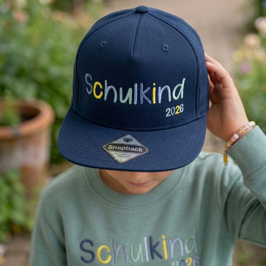 Snapback Cap bestickt Dunkelblau Basecap Kappe „Schulkind 2026“
