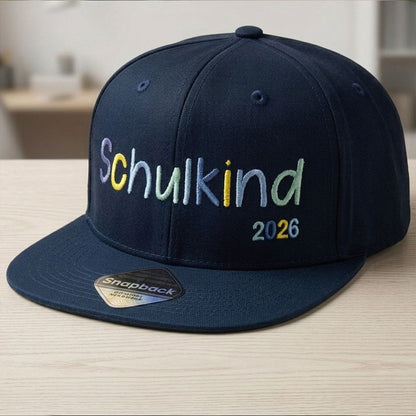 Snapback Cap bestickt Dunkelblau Basecap Kappe „Schulkind 2026“