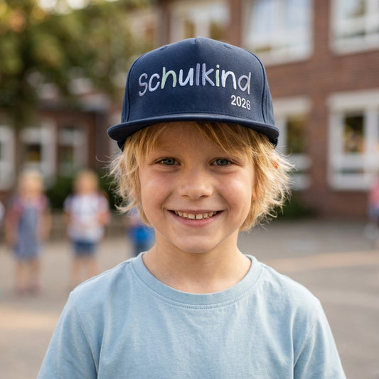 Snapback Cap bestickt Dunkelblau Basecap Kappe „Schulkind 2026“ - Blautöne