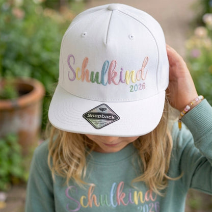 Snapback Cap bestickt Pastell Basecap Kappe „Schulkind 2026“