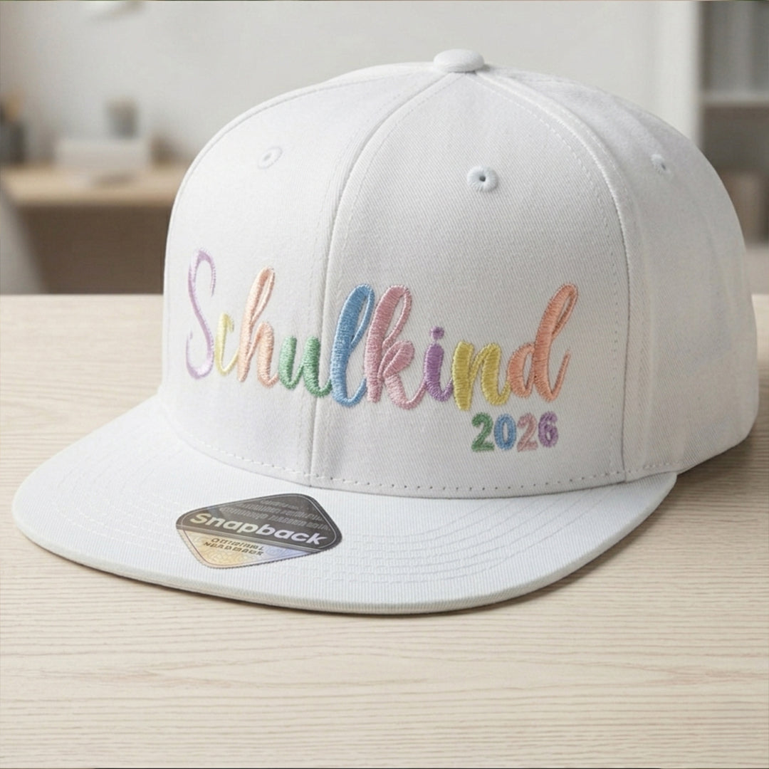 Snapback Cap bestickt Pastell Basecap Kappe „Schulkind 2026“