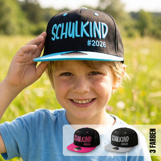 Snapback Cap bestickt zweifarbige Basecap Kappe „Schulkind 2026“