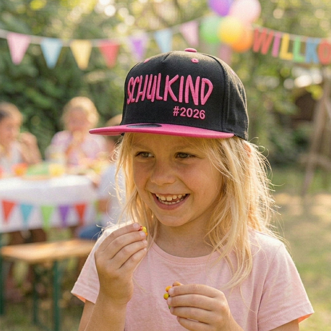 Snapback Cap bestickt zweifarbige Basecap Kappe „Schulkind 2026“