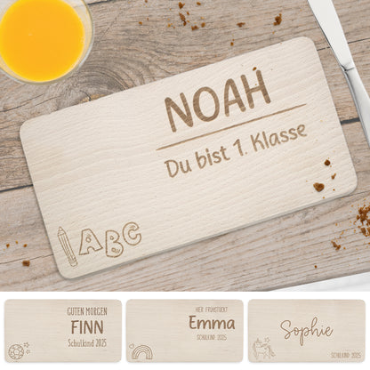 Frühstücksbrettchen aus Holz personalisiert Schulkind mit Wunschname