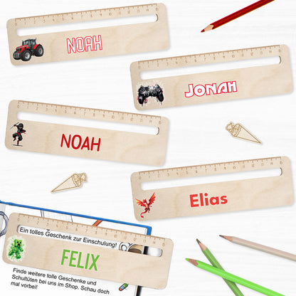 Lesehilfe und Lineal aus Holz personalisiert mit Name Geschenk zur Einschulung - Jungs