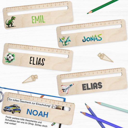 Lesehilfe und Lineal aus Holz personalisiert mit Name Geschenk zur Einschulung - Jungs