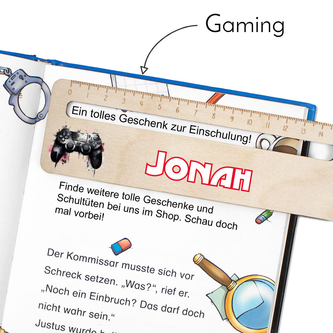 Lesehilfe und Lineal aus Holz personalisiert mit Name Geschenk zur Einschulung - Jungs