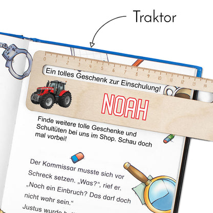 Lesehilfe und Lineal aus Holz personalisiert mit Name Geschenk zur Einschulung - Jungs