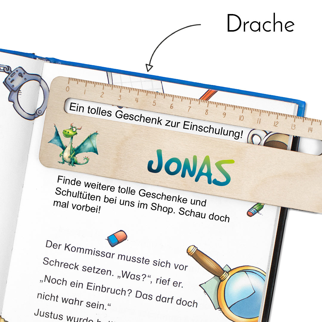 Lesehilfe und Lineal aus Holz personalisiert mit Name Geschenk zur Einschulung - Jungs