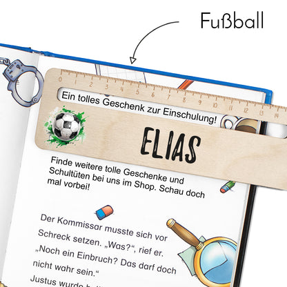 Lesehilfe und Lineal aus Holz personalisiert mit Name Geschenk zur Einschulung - Jungs