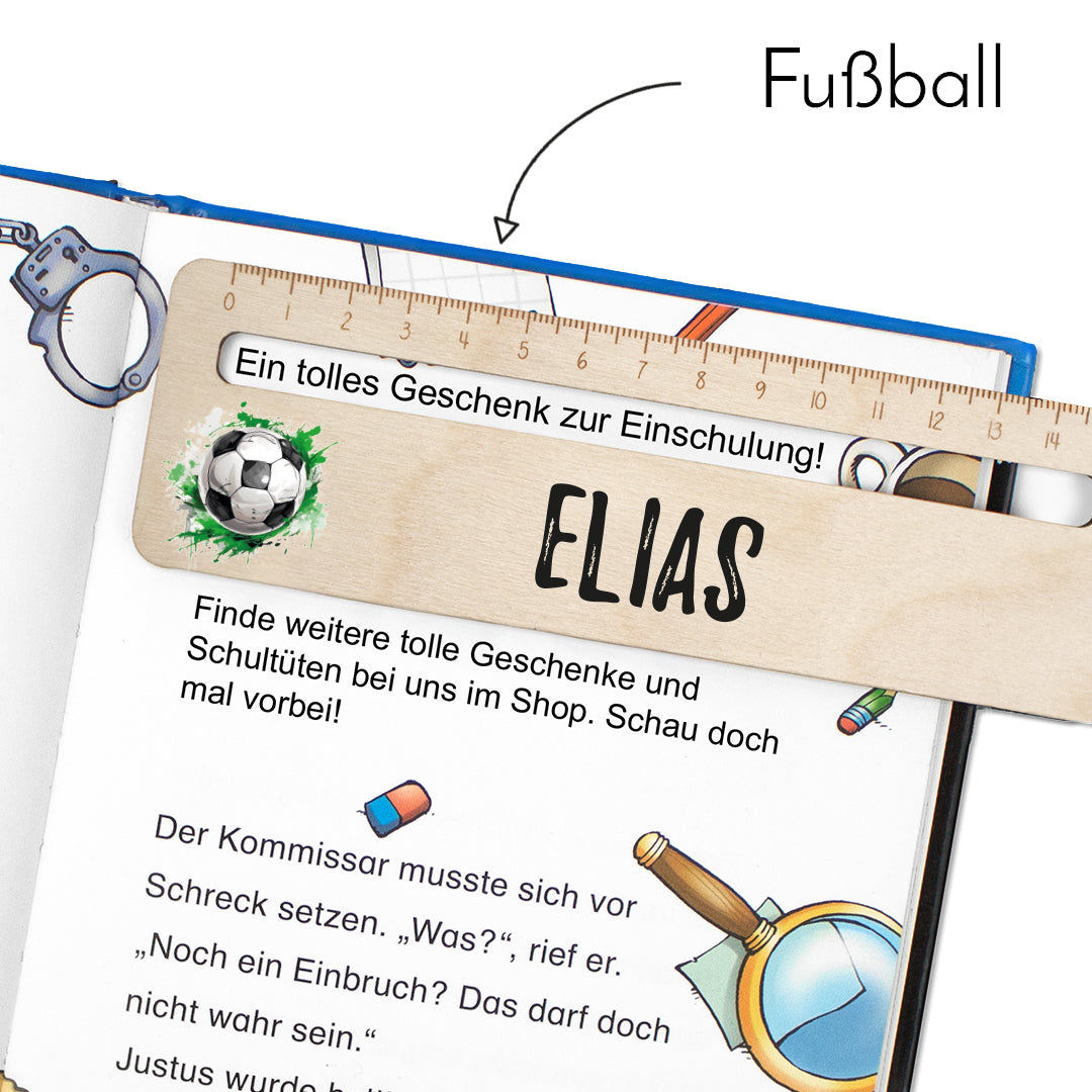 Lesehilfe und Lineal aus Holz personalisiert mit Name Geschenk zur Einschulung - Jungs