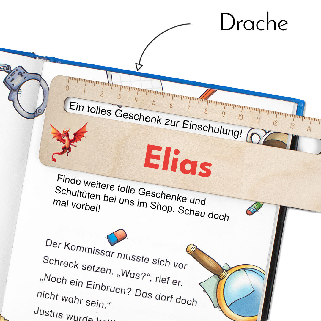 Lesehilfe und Lineal aus Holz personalisiert mit Name Geschenk zur Einschulung - Jungs
