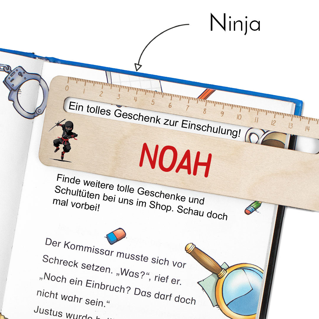 Lesehilfe und Lineal aus Holz personalisiert mit Name Geschenk zur Einschulung - Jungs