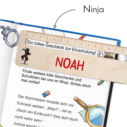 Lesehilfe und Lineal aus Holz personalisiert mit Name Geschenk zur Einschulung - Jungs