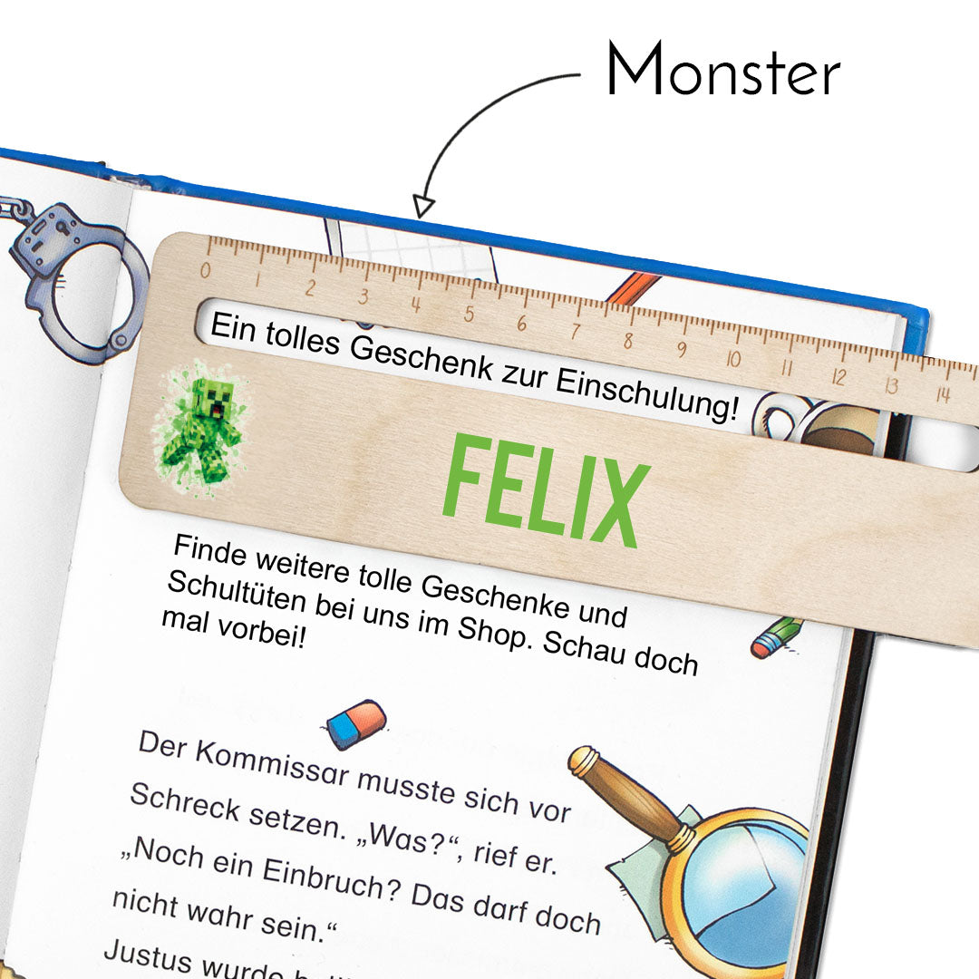 Lesehilfe und Lineal aus Holz personalisiert mit Name Geschenk zur Einschulung - Jungs