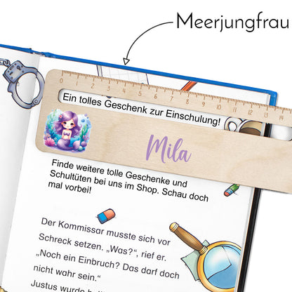 Lesehilfe und Lineal aus Holz personalisiert mit Name Geschenk zur Einschulung - Mädchen