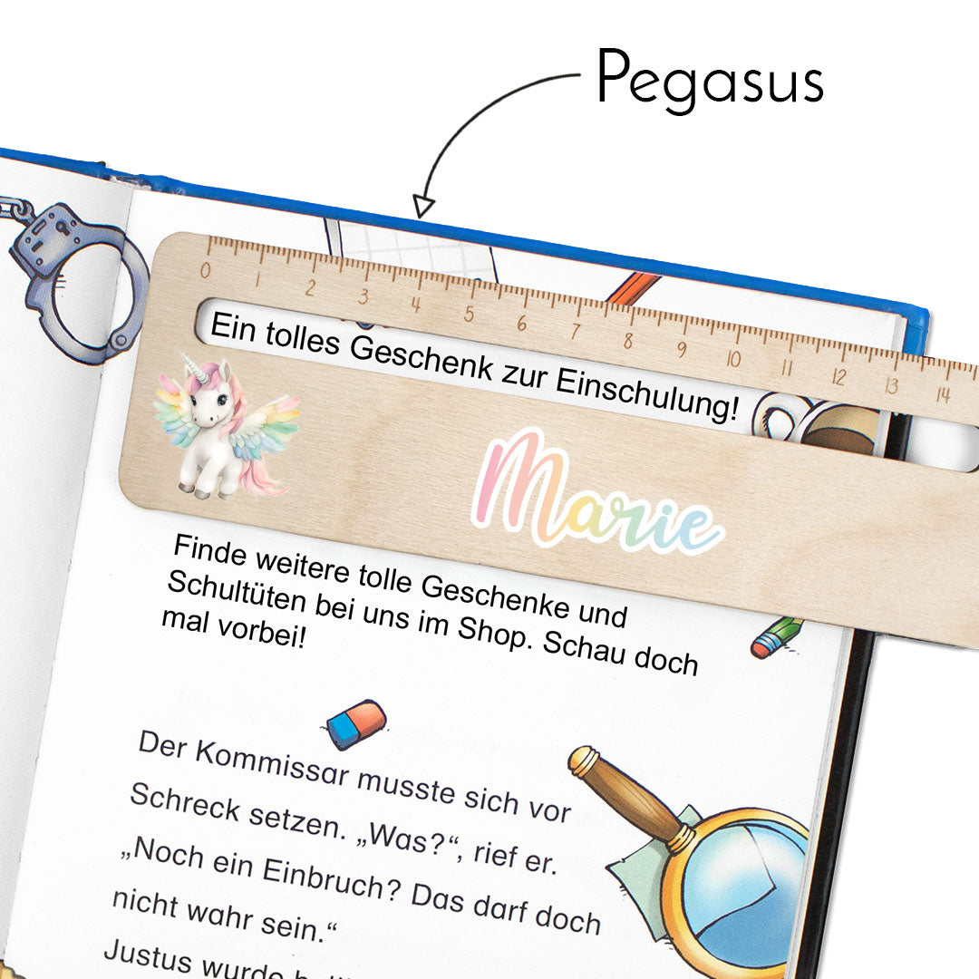 Lesehilfe und Lineal aus Holz personalisiert mit Name Geschenk zur Einschulung - Mädchen