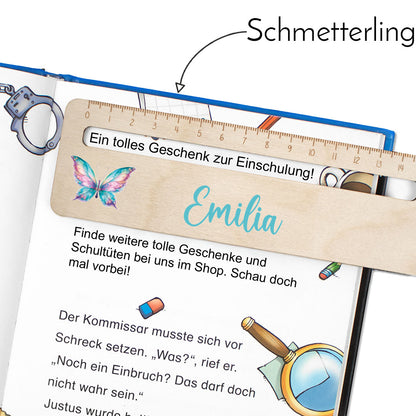 Lesehilfe und Lineal aus Holz personalisiert mit Name Geschenk zur Einschulung - Mädchen