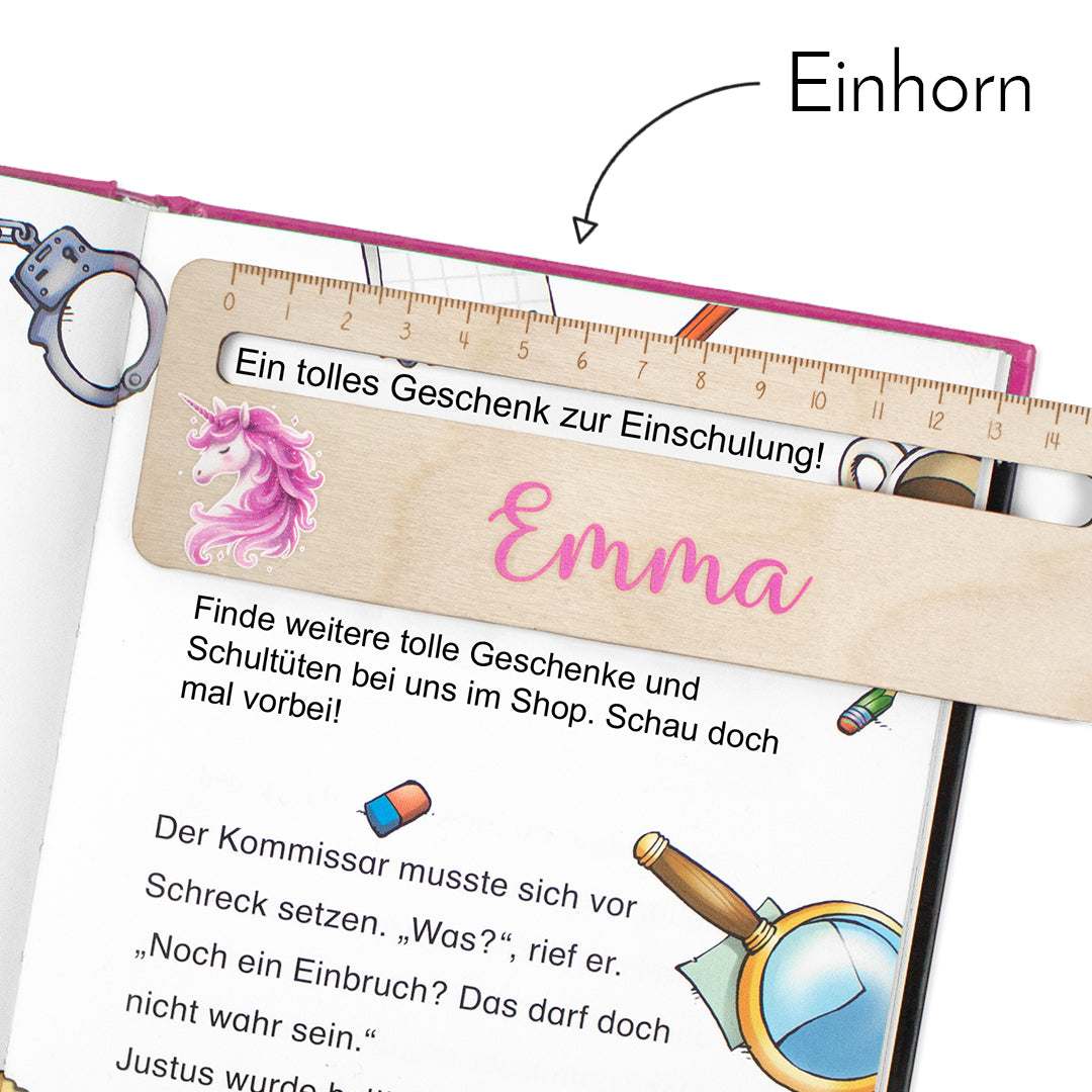 Lesehilfe und Lineal aus Holz personalisiert mit Name Geschenk zur Einschulung - Mädchen