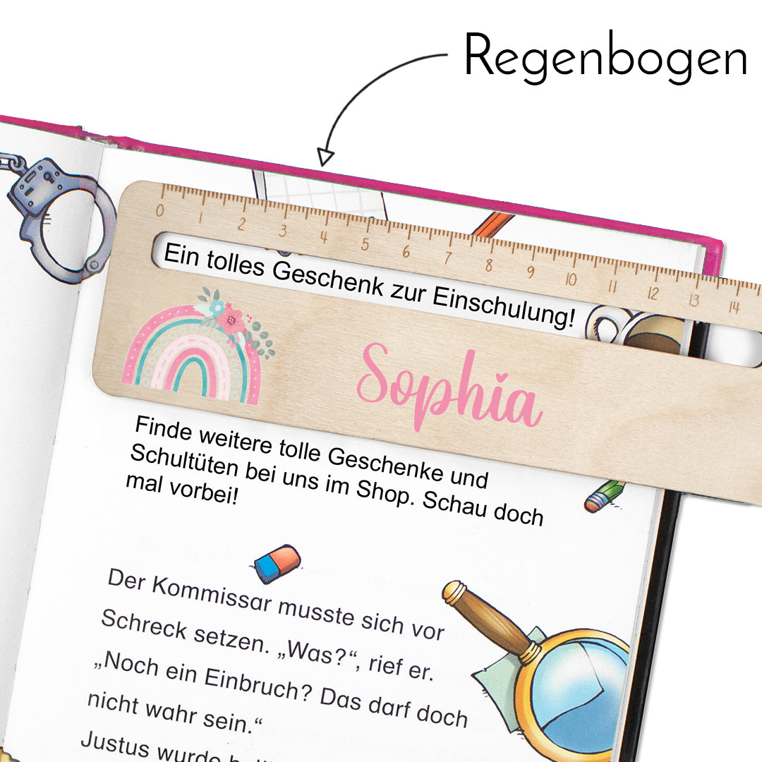 Lesehilfe und Lineal aus Holz personalisiert mit Name Geschenk zur Einschulung - Mädchen