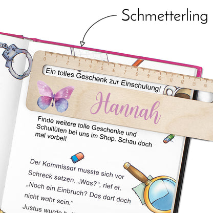 Lesehilfe und Lineal aus Holz personalisiert mit Name Geschenk zur Einschulung - Mädchen