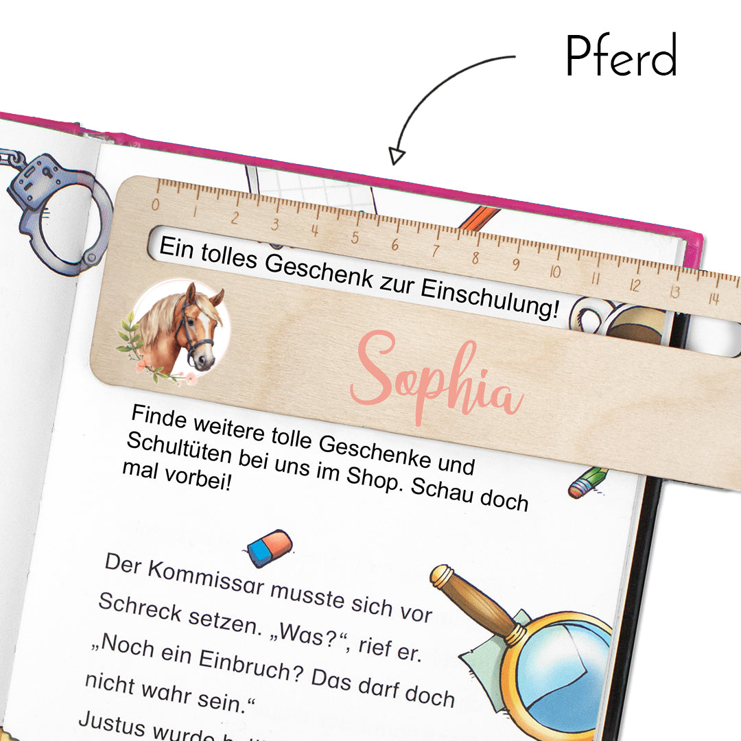 Lesehilfe und Lineal aus Holz personalisiert mit Name Geschenk zur Einschulung - Mädchen