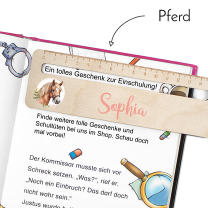 Lesehilfe und Lineal aus Holz personalisiert mit Name Geschenk zur Einschulung - Mädchen