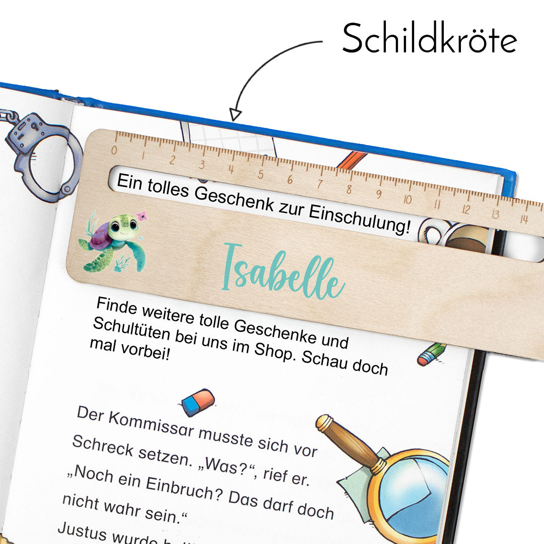 Lesehilfe und Lineal aus Holz personalisiert mit Name Geschenk zur Einschulung - Mädchen