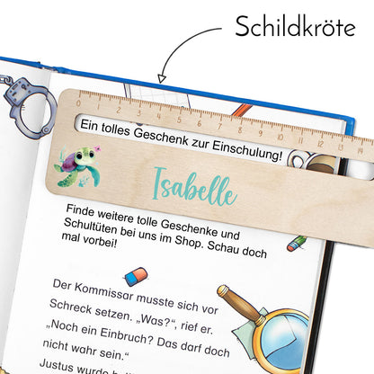 Lesehilfe und Lineal aus Holz personalisiert mit Name Geschenk zur Einschulung - Mädchen