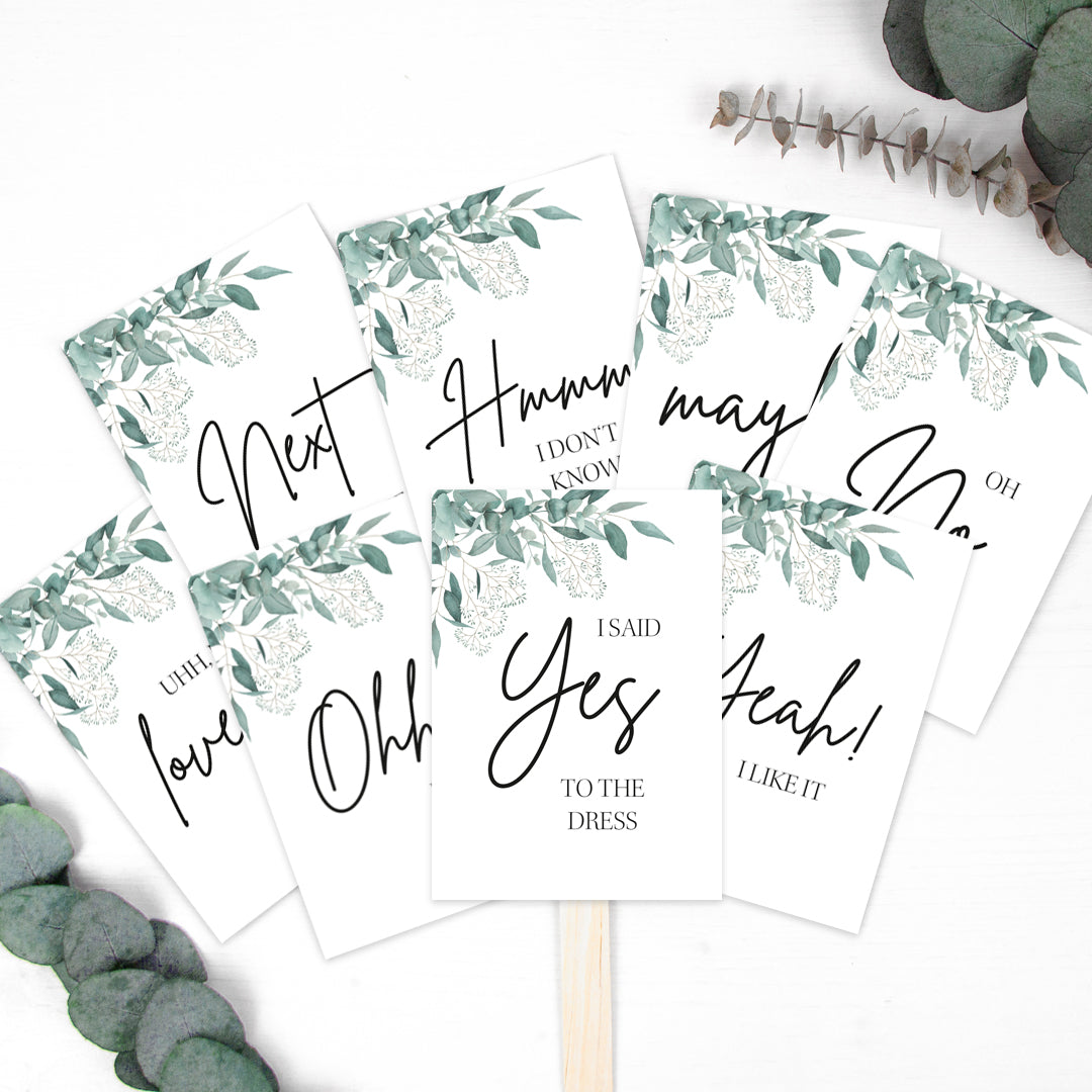 Brautkleid Anprobe Postkarten Set 8 Stück A6 Karten zur Hochzeit Say Yes To The Dress Eukalyptus