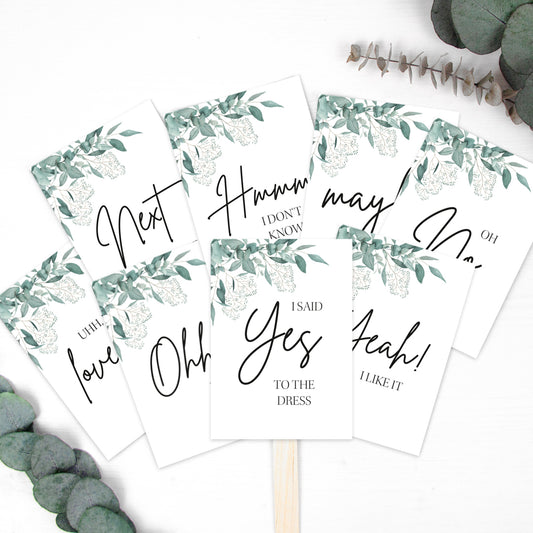 Brautkleid Anprobe Postkarten Set 8 Stück A6 Karten zur Hochzeit Say Yes To The Dress Eukalyptus
