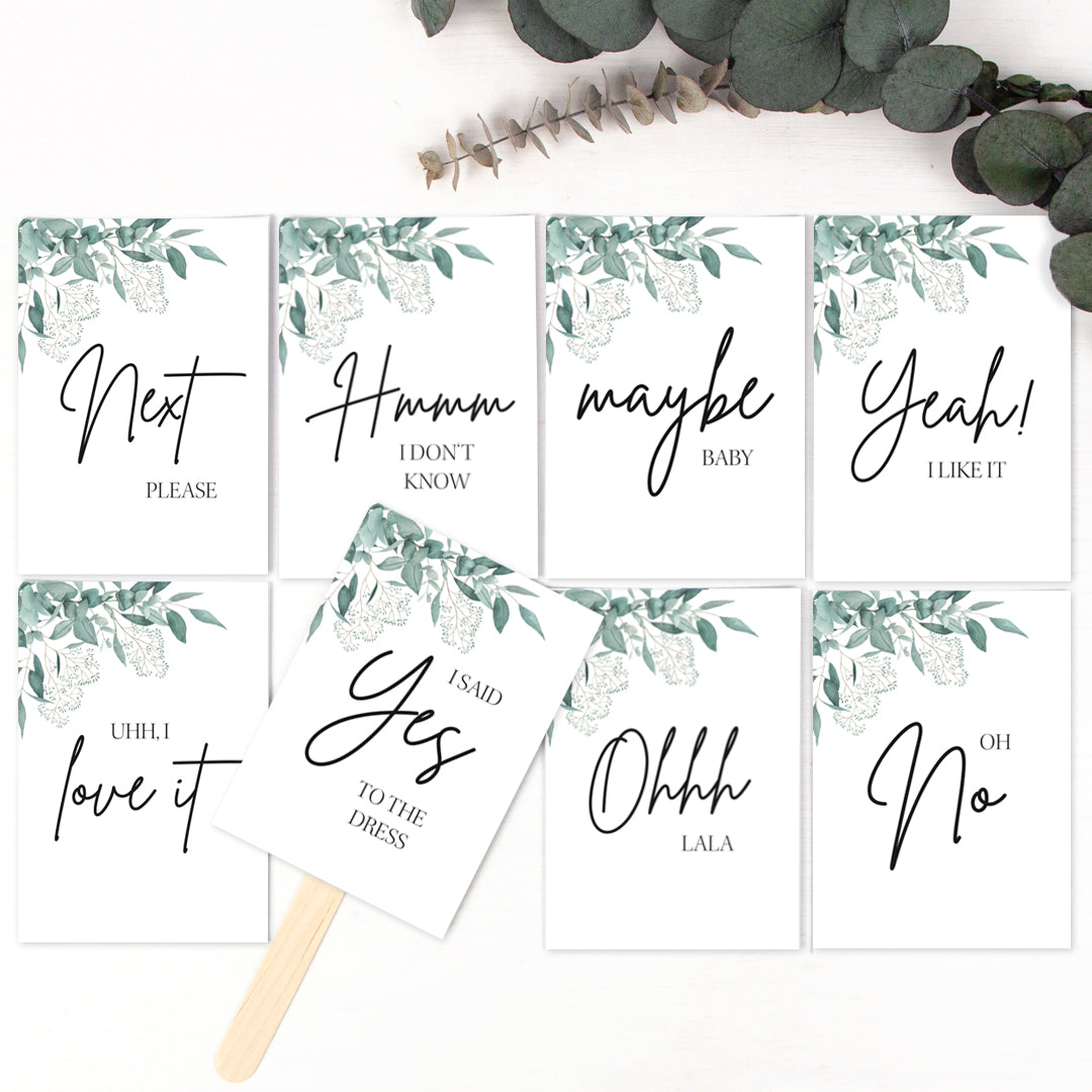 Brautkleid Anprobe Postkarten Set 8 Stück A6 Karten zur Hochzeit Say Yes To The Dress Eukalyptus