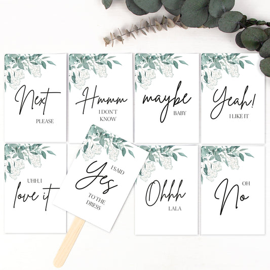 Brautkleid Anprobe Postkarten Set 8 Stück A6 Karten zur Hochzeit Say Yes To The Dress Eukalyptus