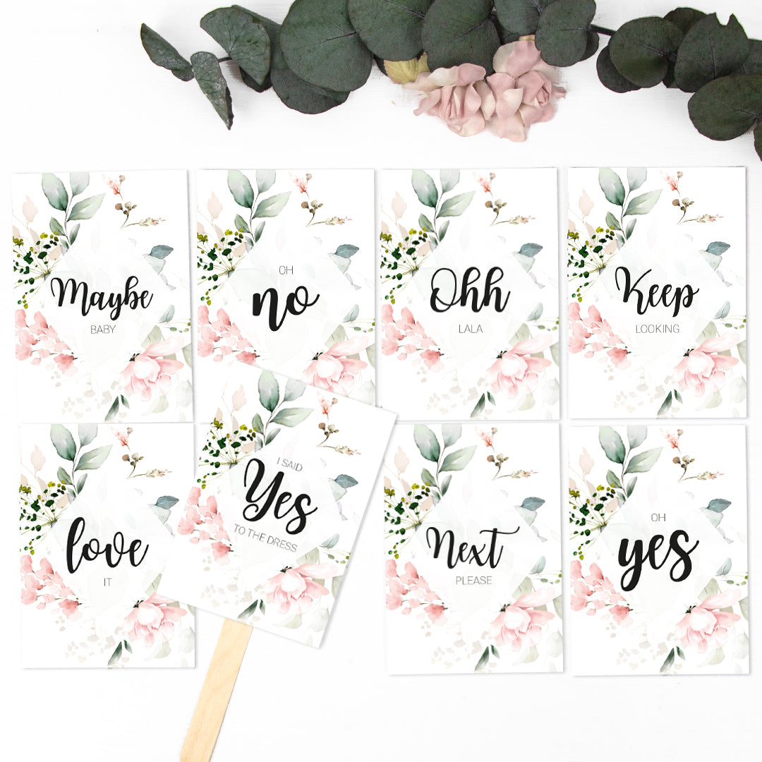 Brautkleid Anprobe Postkarten Set 8 Stück A6 Karten zur Hochzeit Say Yes To The Dress Pfingstrosen